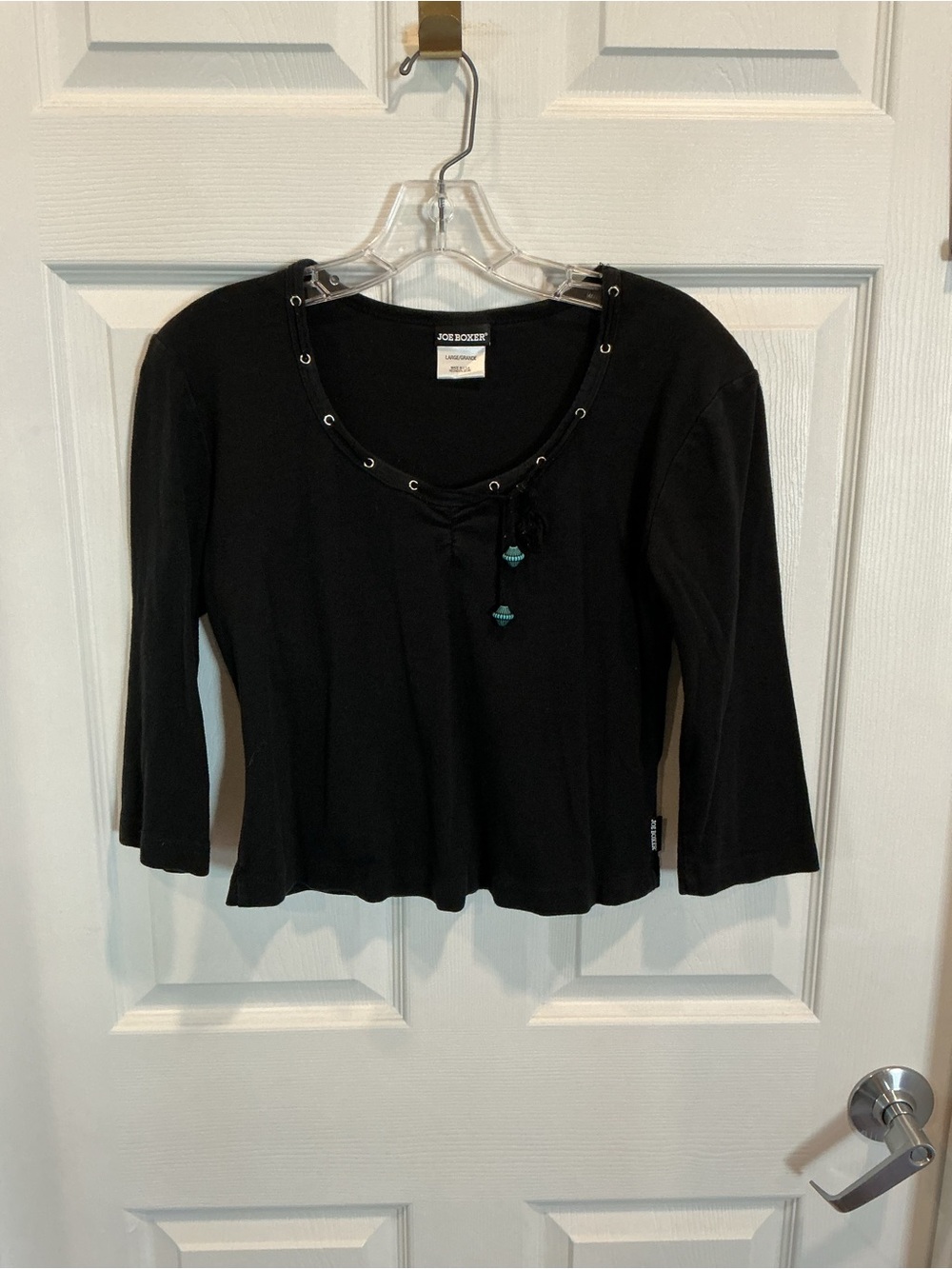 Joe Boxer Black Lace-Up Scoop Neck Long Sleeve Top
